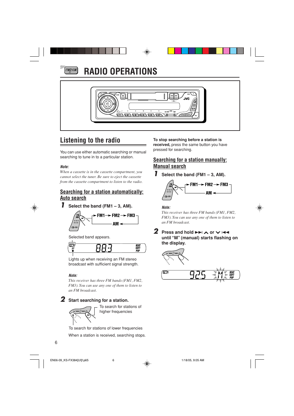 Radio operations, Listening to the radio | JVC GET0309-001A User Manual | Page 6 / 20