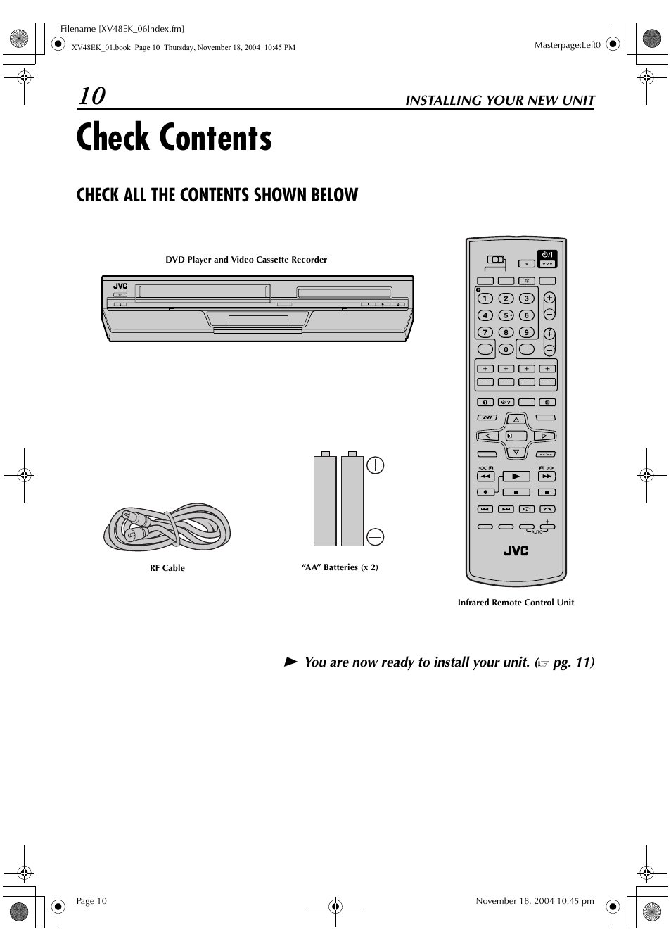 Check contents, Check all the contents shown below | JVC HR-XV48EK User Manual | Page 10 / 72