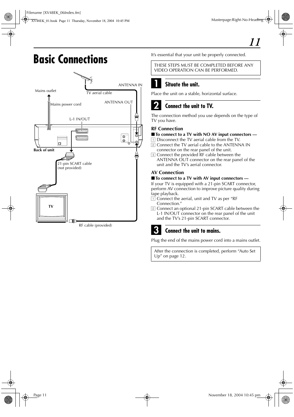 Basic connections | JVC HR-XV48EK User Manual | Page 11 / 72