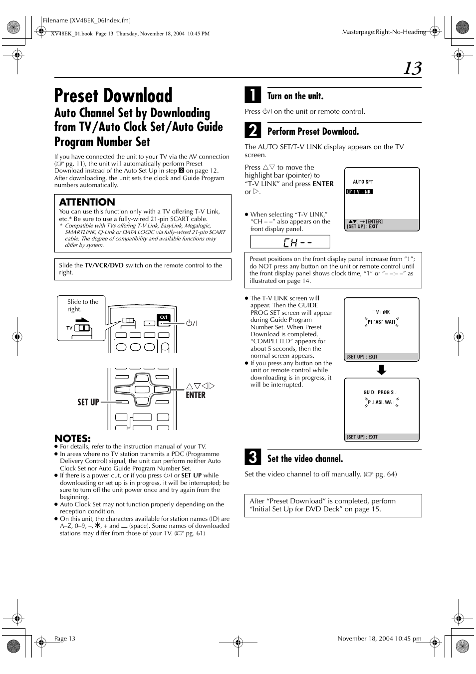 Preset download | JVC HR-XV48EK User Manual | Page 13 / 72