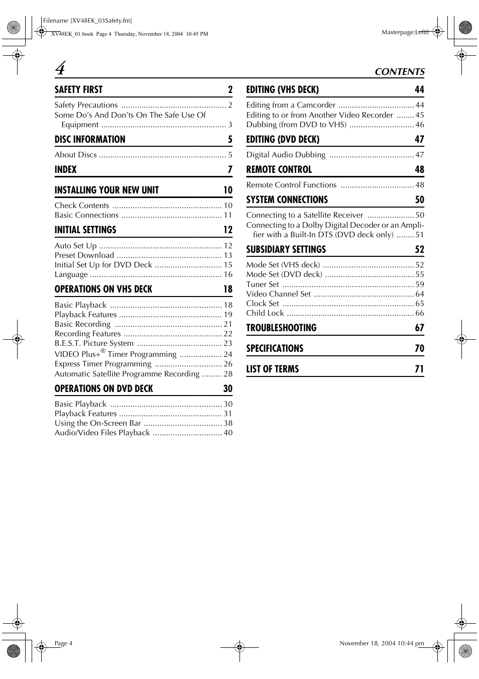 JVC HR-XV48EK User Manual | Page 4 / 72