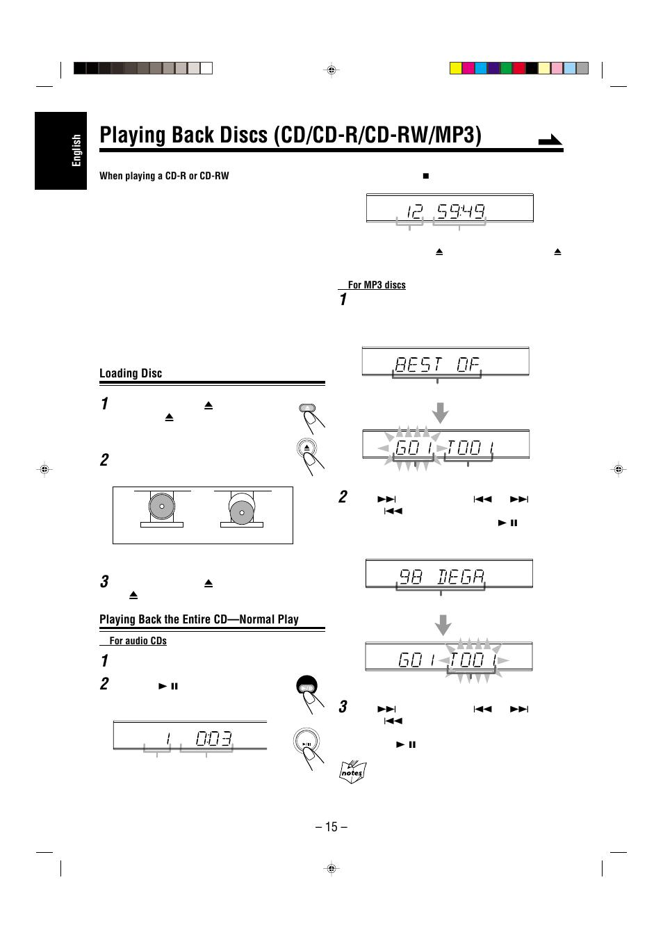 Playing back discs (cd/cd-r/cd-rw/mp3) | JVC CA-UXL36V User Manual | Page 18 / 36