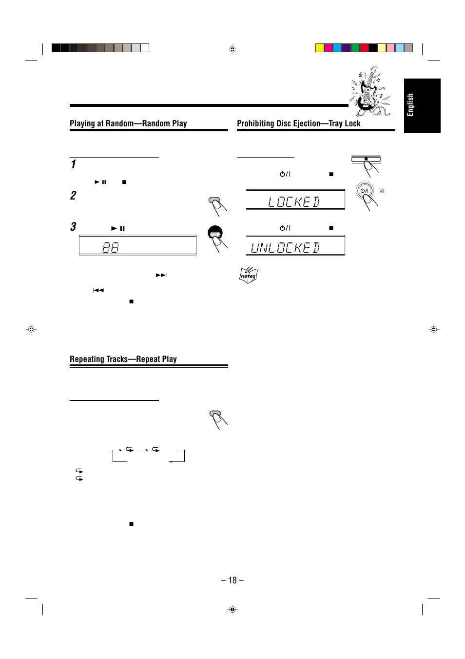 Prohibiting disc ejection—tray lock, Playing at random—random play, Repeating tracks—repeat play | JVC CA-UXL36V User Manual | Page 21 / 36