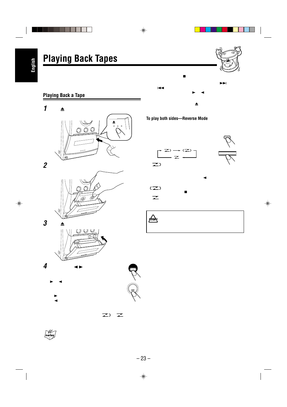 Playing back tapes, Playing back a tape | JVC CA-UXL36V User Manual | Page 26 / 36