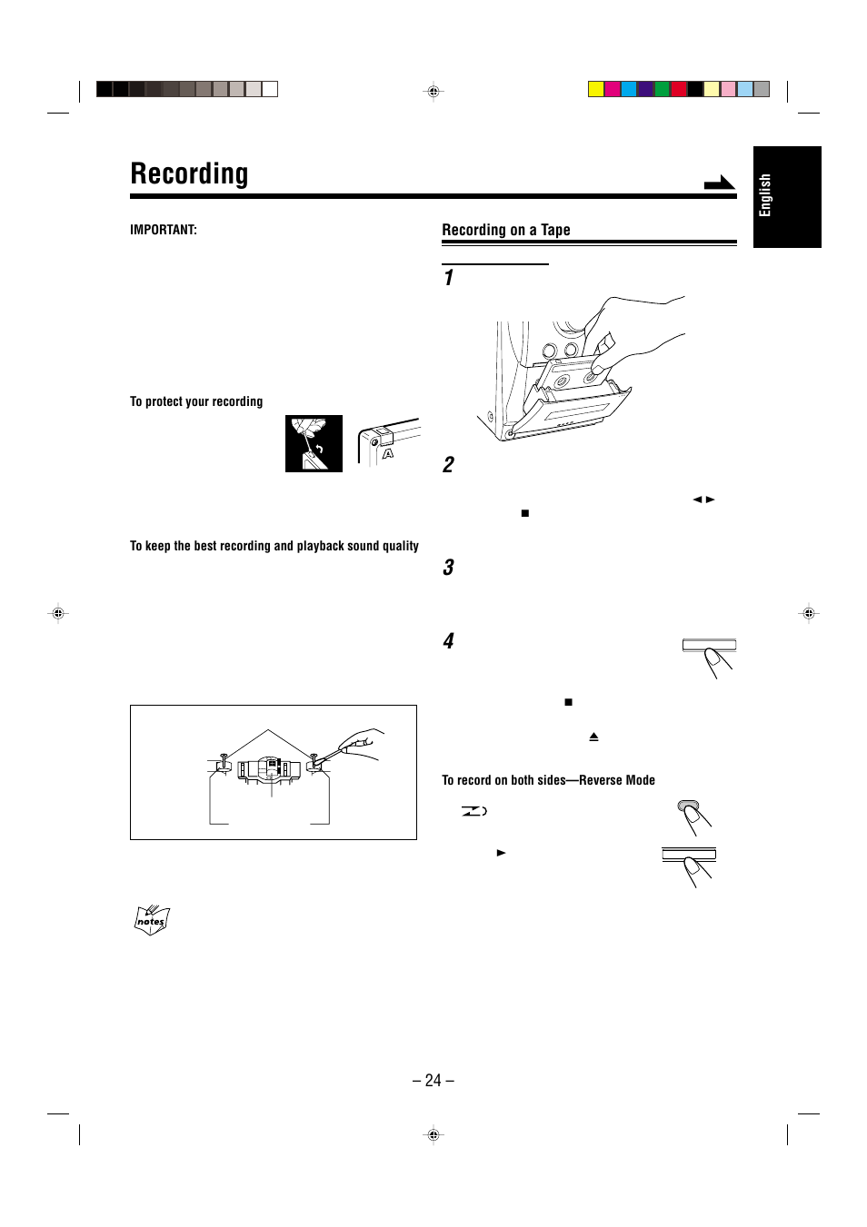 Recording, Recording on a tape | JVC CA-UXL36V User Manual | Page 27 / 36