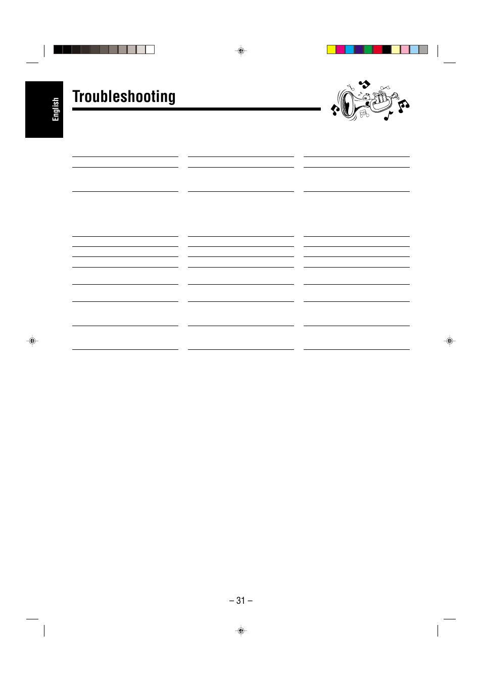 Troubleshooting, English | JVC CA-UXL36V User Manual | Page 34 / 36