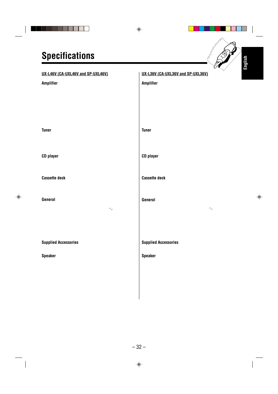 Specifications, English | JVC CA-UXL36V User Manual | Page 35 / 36