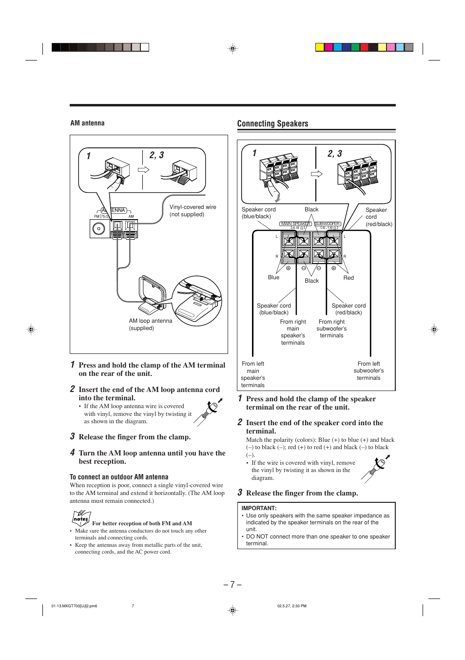 Connecting speakers | JVC CA-MXGT700 User Manual | Page 10 / 70