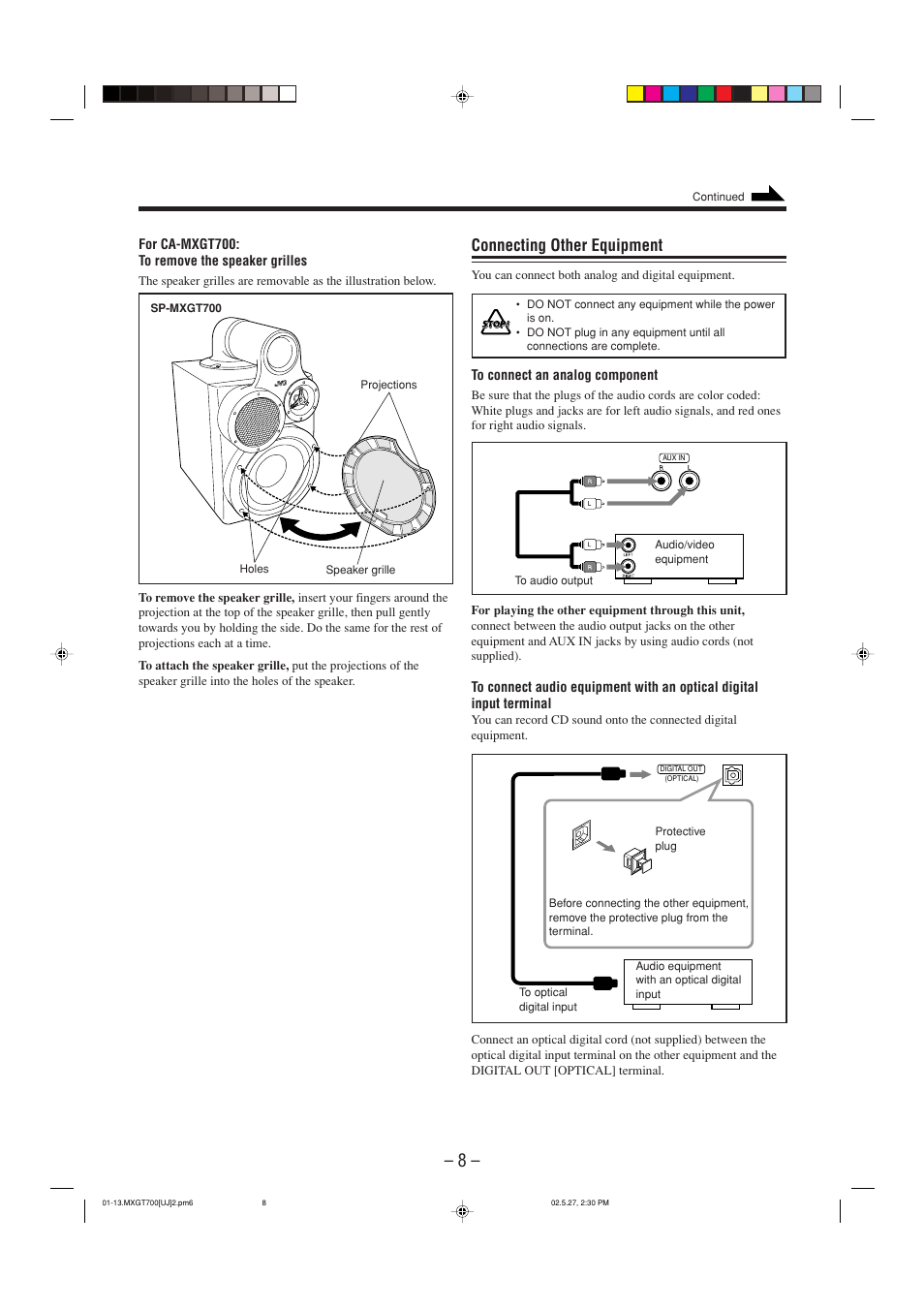 Connecting other equipment | JVC CA-MXGT700 User Manual | Page 11 / 70