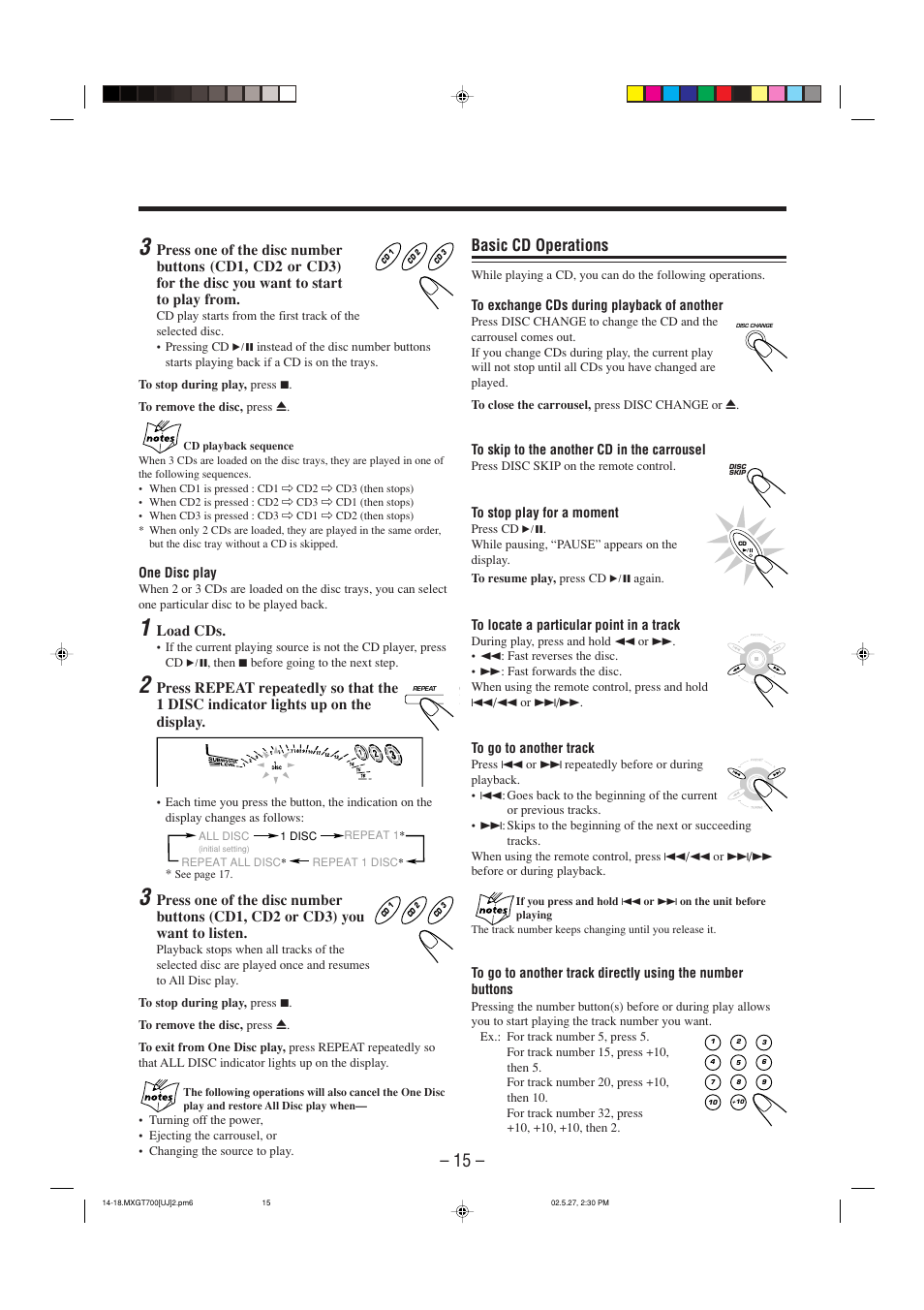 Basic cd operations | JVC CA-MXGT700 User Manual | Page 18 / 70