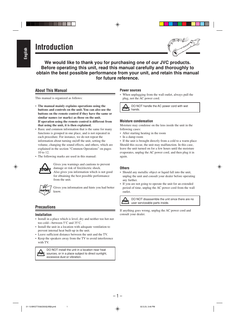 Introduction | JVC CA-MXGT700 User Manual | Page 38 / 70
