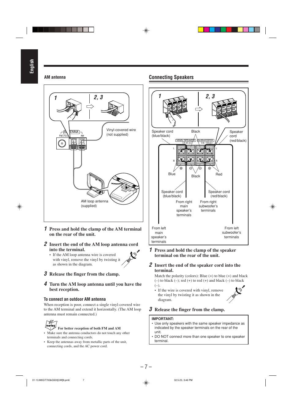 Connecting speakers | JVC CA-MXGT700 User Manual | Page 44 / 70