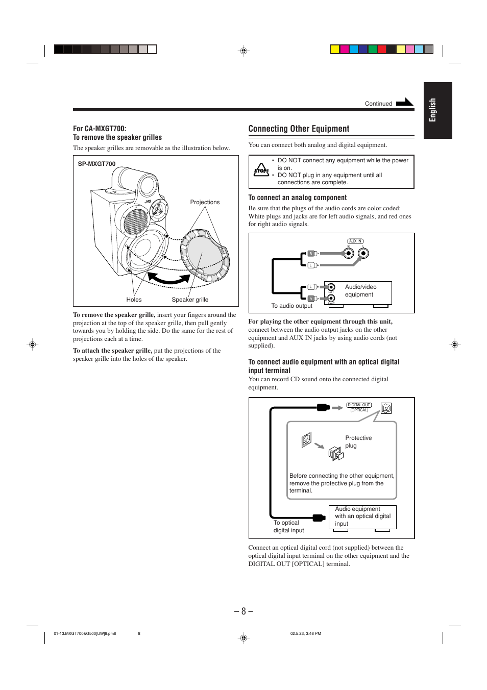 Connecting other equipment, English | JVC CA-MXGT700 User Manual | Page 45 / 70