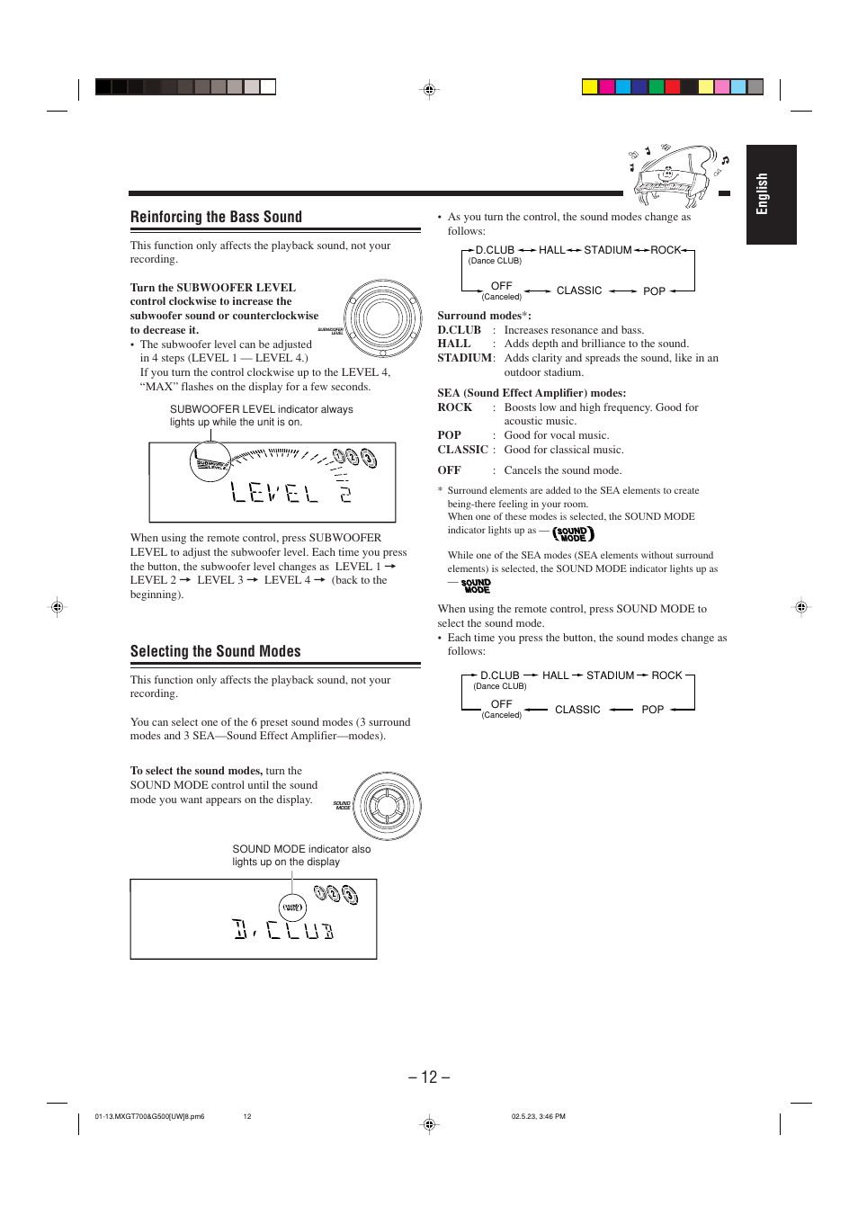 Reinforcing the bass sound, Selecting the sound modes | JVC CA-MXGT700 User Manual | Page 49 / 70