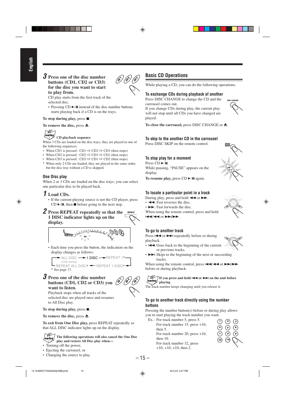 Basic cd operations | JVC CA-MXGT700 User Manual | Page 52 / 70