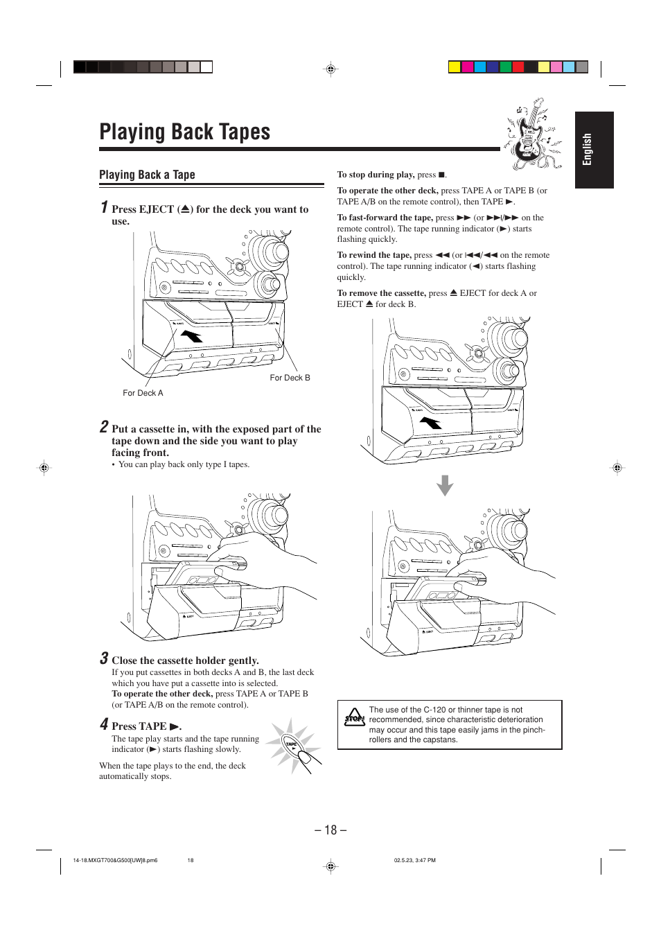 Playing back tapes | JVC CA-MXGT700 User Manual | Page 55 / 70