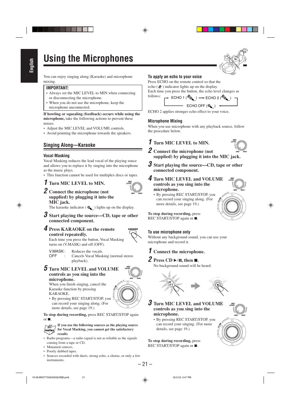 Using the microphones | JVC CA-MXGT700 User Manual | Page 58 / 70