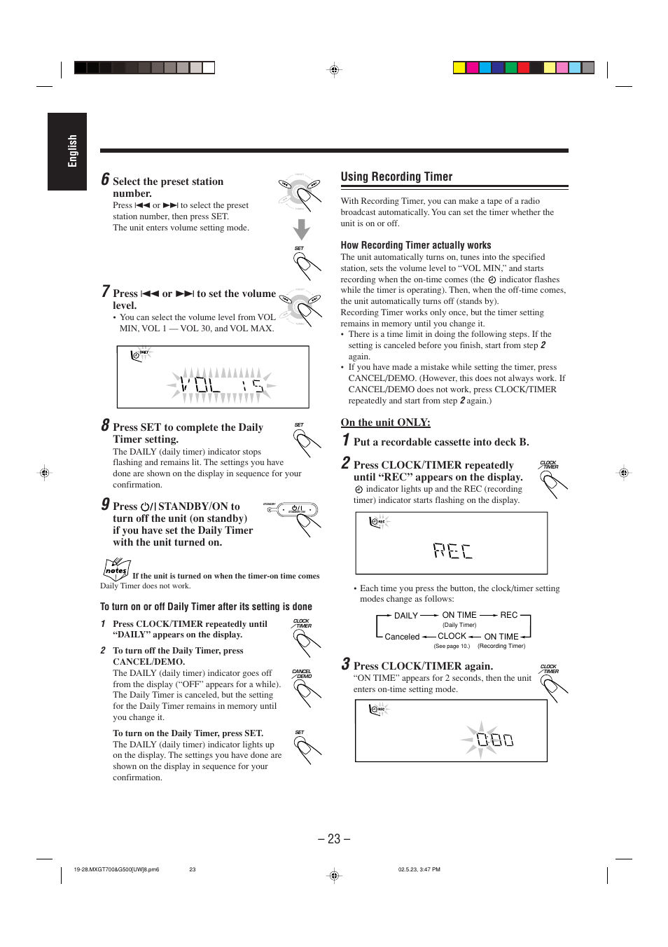 Using recording timer | JVC CA-MXGT700 User Manual | Page 60 / 70