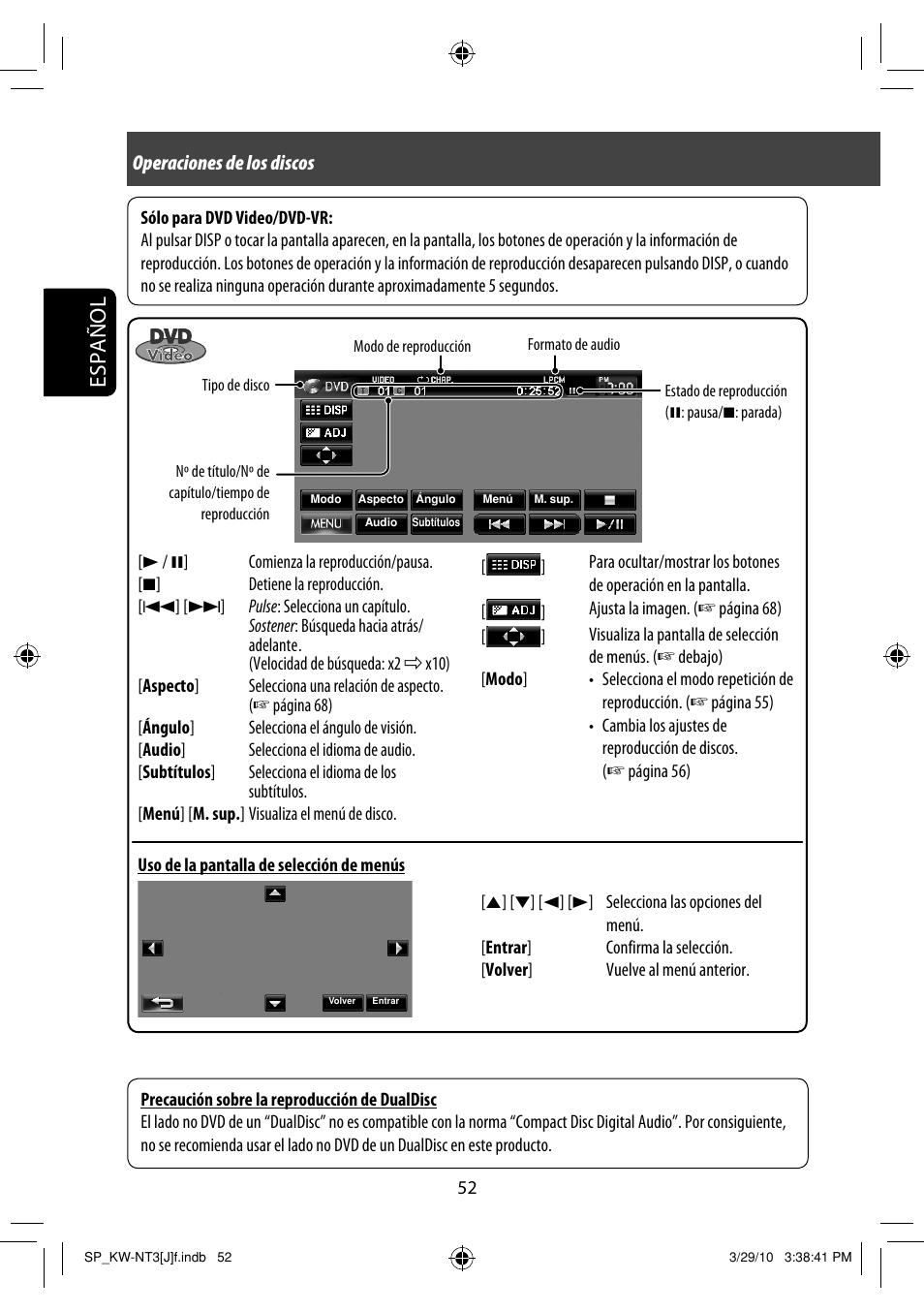 Español, Operaciones de los discos | JVC KW-NT3HD User Manual | Page 146 / 281