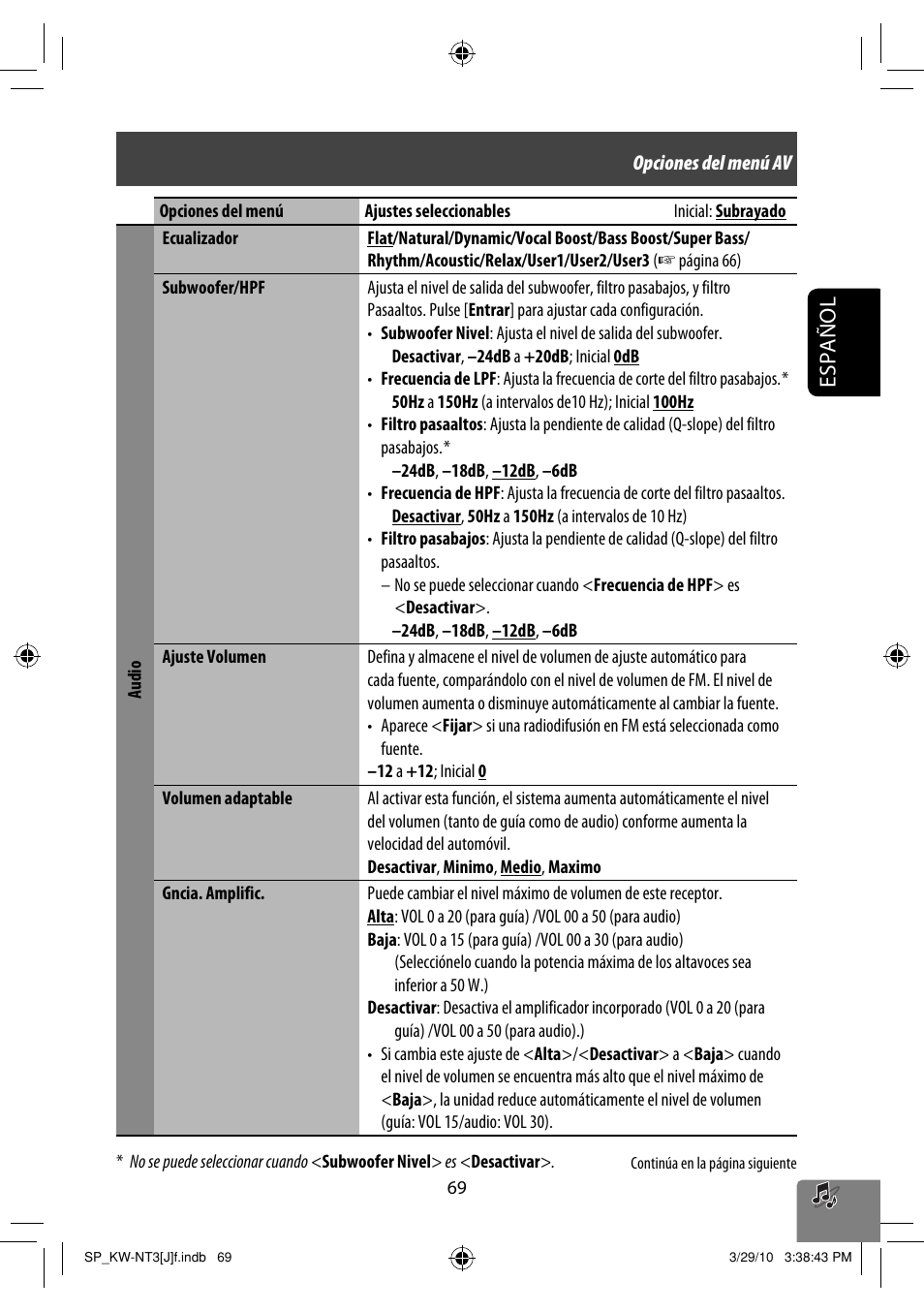 Español | JVC KW-NT3HD User Manual | Page 163 / 281