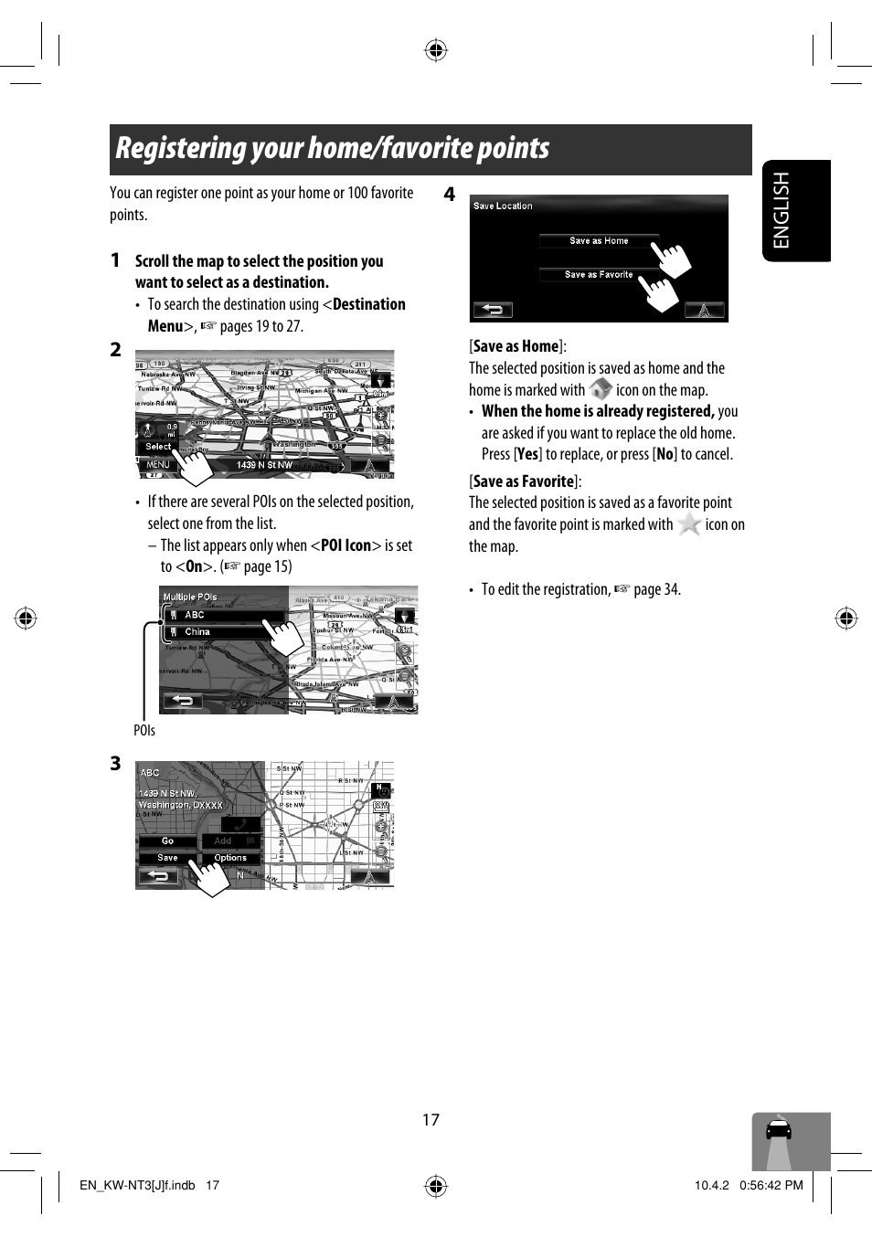Registering your home/favorite points, English | JVC KW-NT3HD User Manual | Page 17 / 281