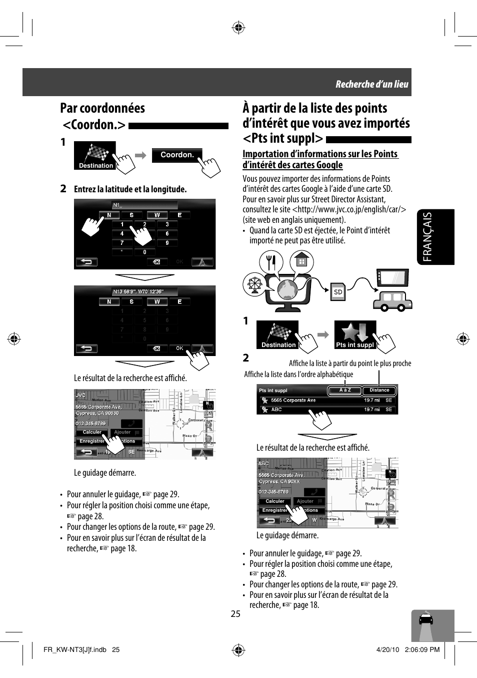 Par coordonnées <coordon, Français, Recherche d’un lieu | JVC KW-NT3HD User Manual | Page 211 / 281