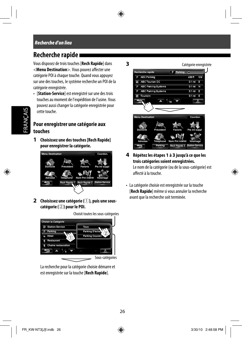 Recherche rapide, Tentative, Français | Pour enregistrer une catégorie aux touches 1, Recherche d’un lieu | JVC KW-NT3HD User Manual | Page 212 / 281