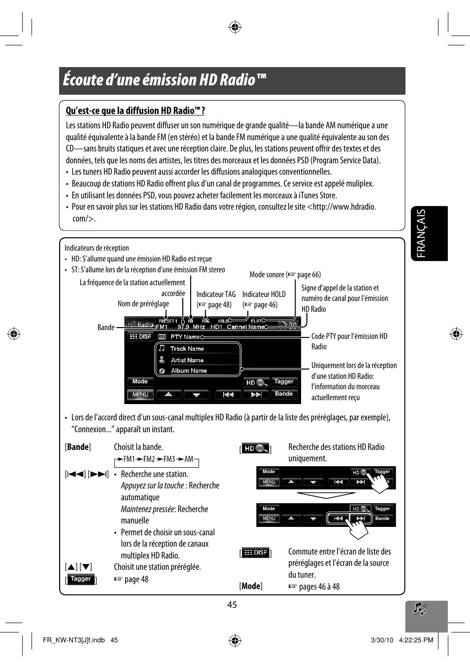 Écoute d’une émission hd radio, Français, Qu’est-ce que la diffusion hd radio | JVC KW-NT3HD User Manual | Page 231 / 281