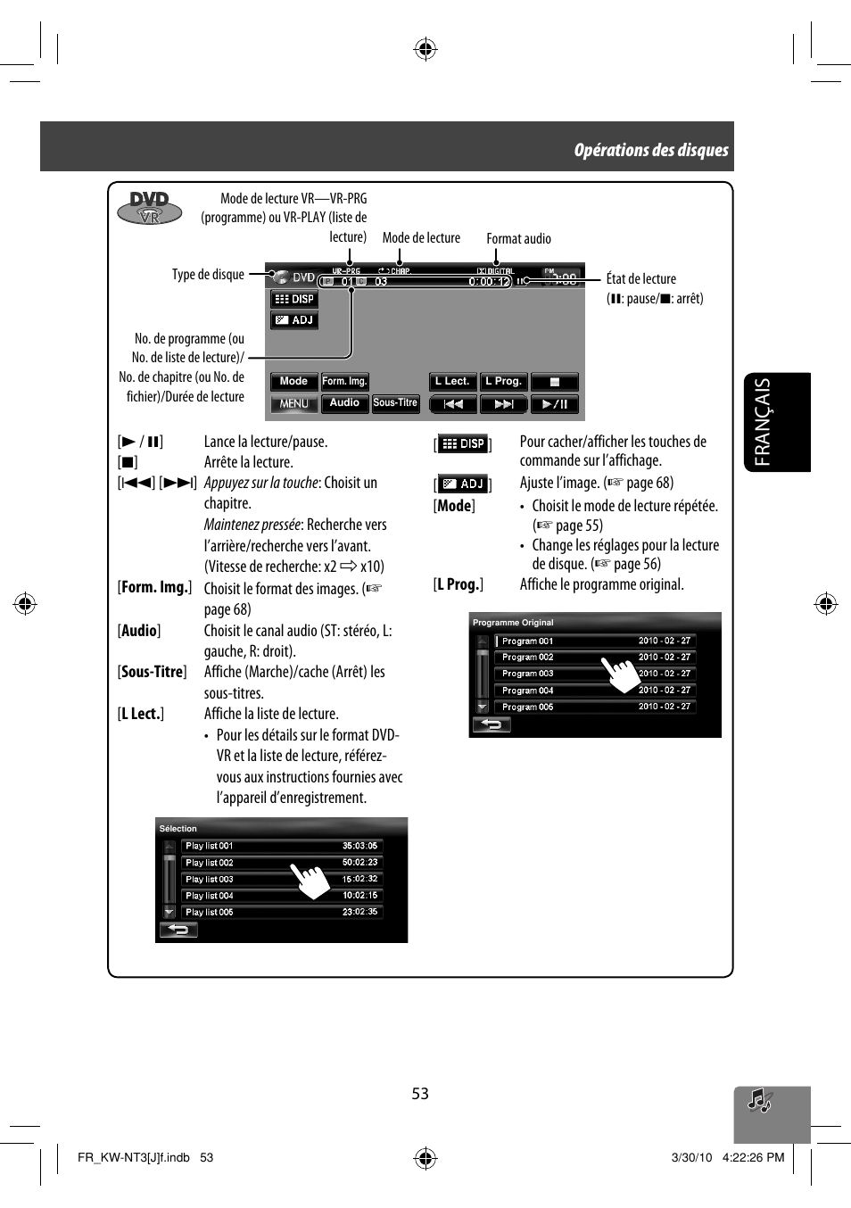 Français, Opérations des disques | JVC KW-NT3HD User Manual | Page 239 / 281