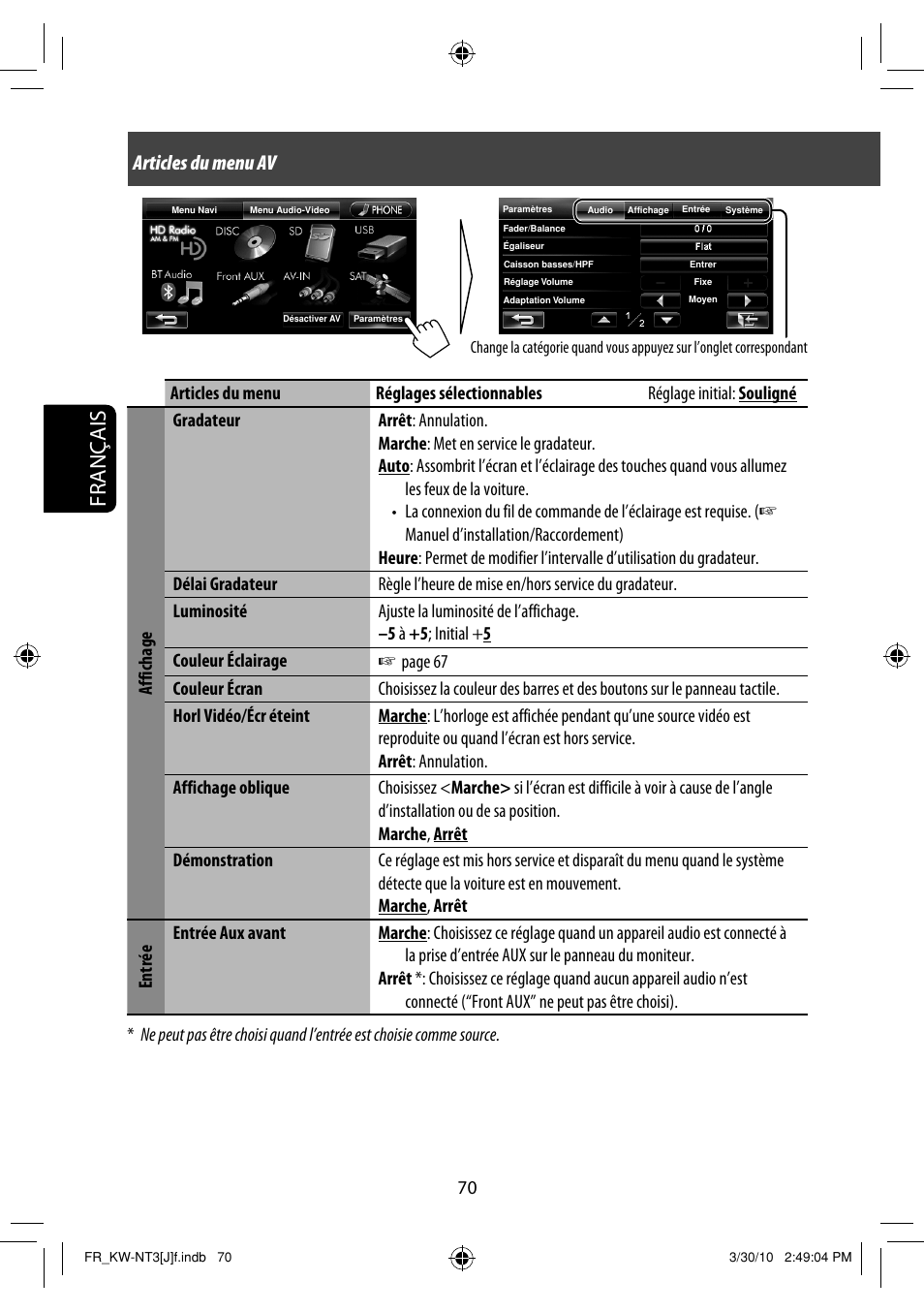 Français, Articles du menu av | JVC KW-NT3HD User Manual | Page 256 / 281
