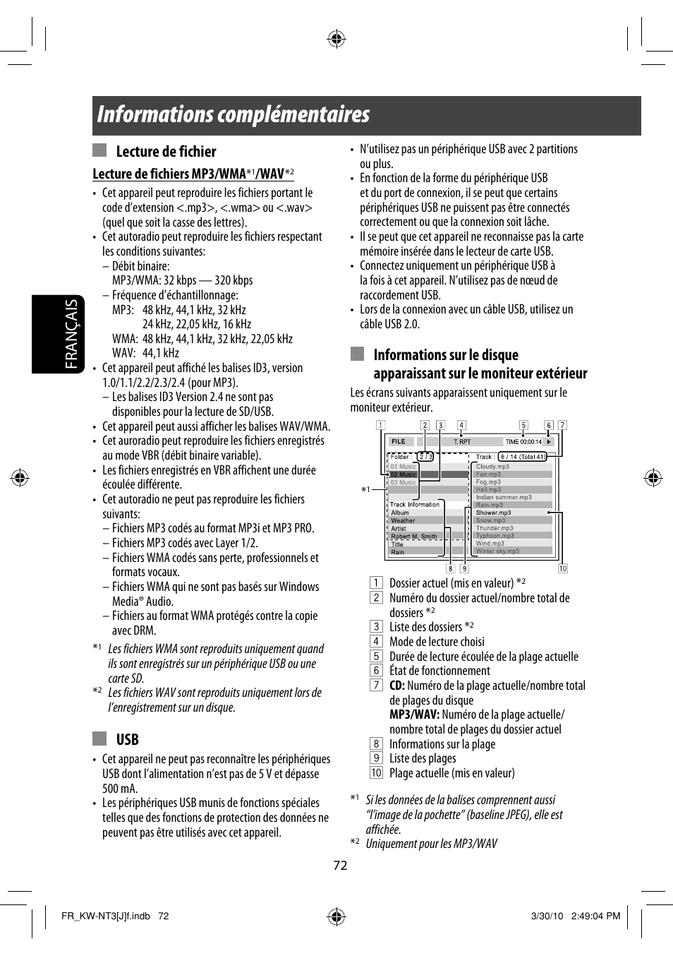 Informations complémentaires, Français, Lecture de fichier | JVC KW-NT3HD User Manual | Page 258 / 281