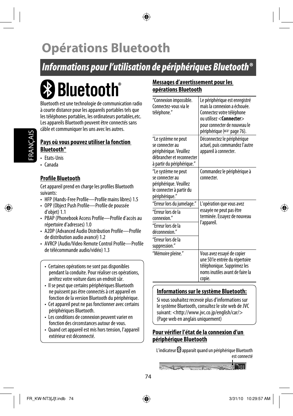 Opérations bluetooth | JVC KW-NT3HD User Manual | Page 260 / 281