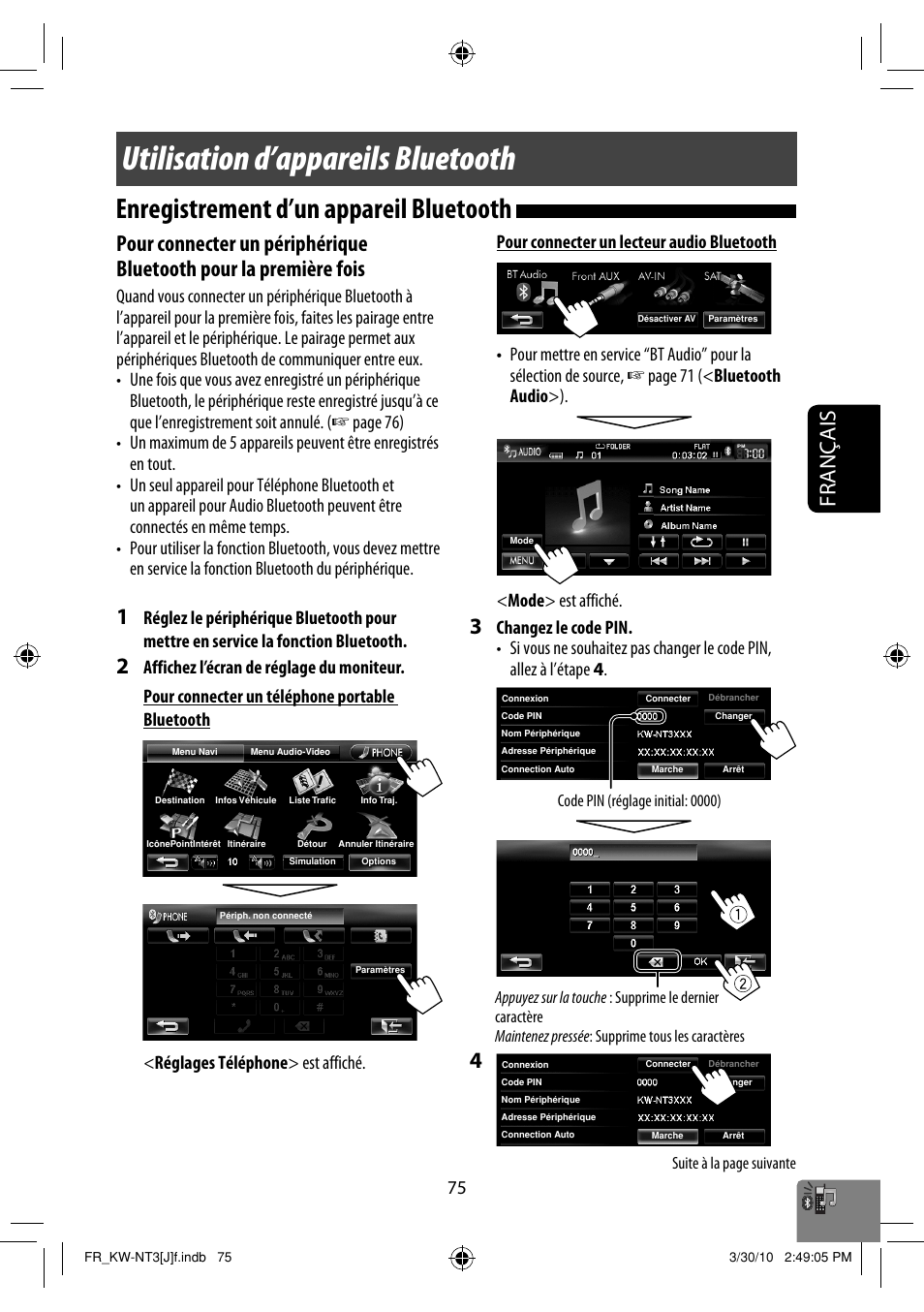 Utilisation d’appareils bluetooth, Enregistrement d’un appareil bluetooth, Français | JVC KW-NT3HD User Manual | Page 261 / 281
