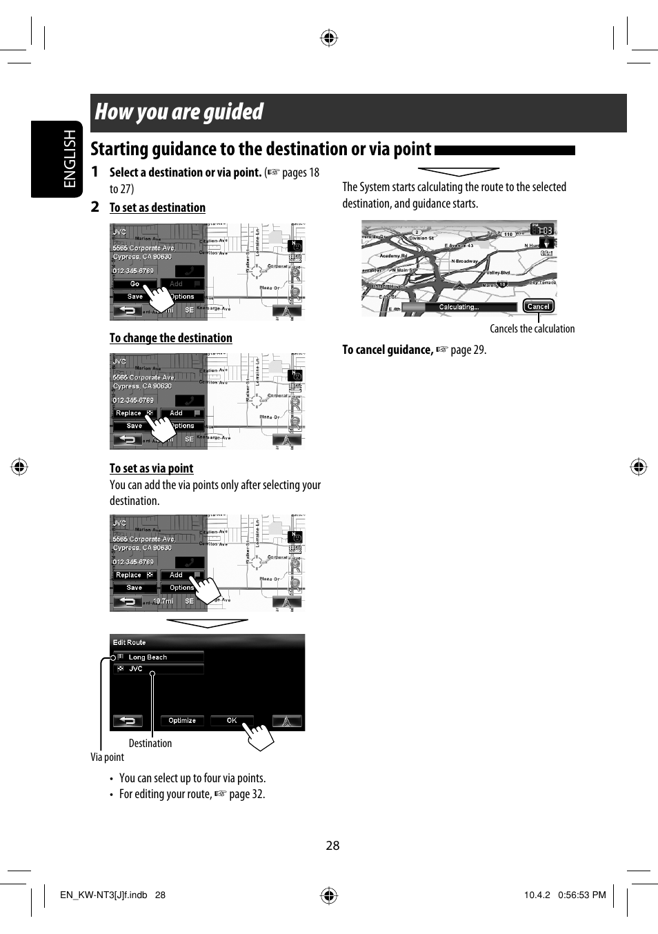 How you are guided, Starting guidance to the destination or via point, English | JVC KW-NT3HD User Manual | Page 28 / 281