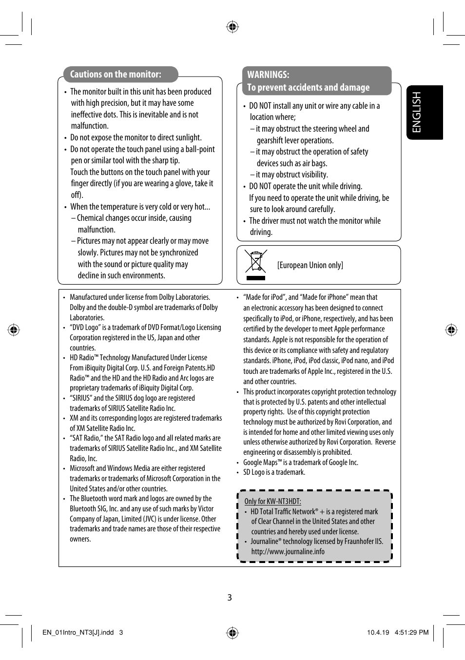 English | JVC KW-NT3HD User Manual | Page 3 / 281