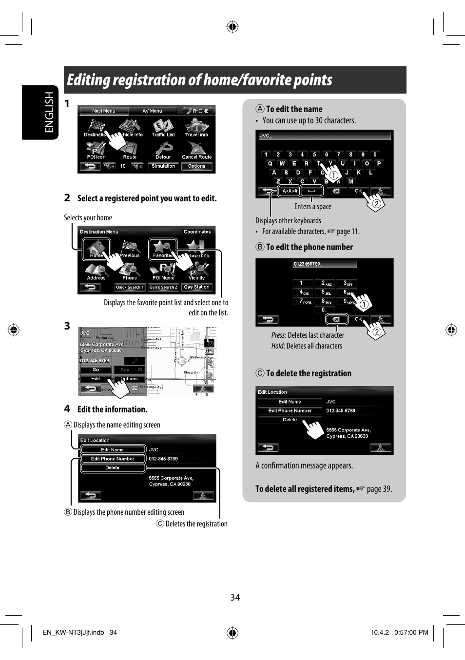 Editing registration of home/favorite points, English | JVC KW-NT3HD User Manual | Page 34 / 281