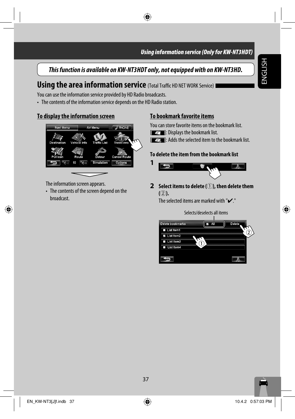 Using the area information service | JVC KW-NT3HD User Manual | Page 37 / 281