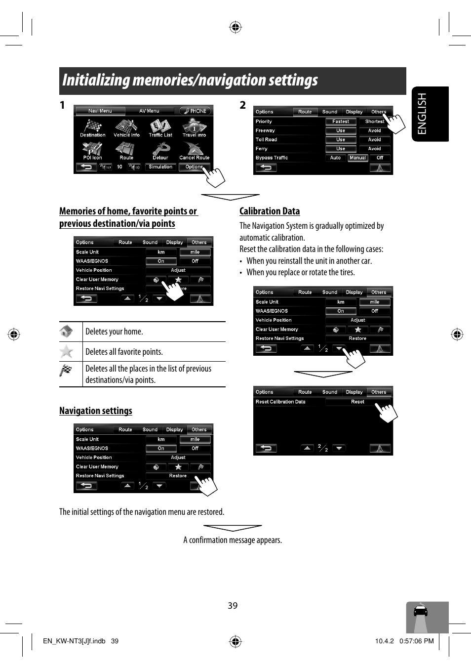 Initializing memories/navigation settings, English | JVC KW-NT3HD User Manual | Page 39 / 281