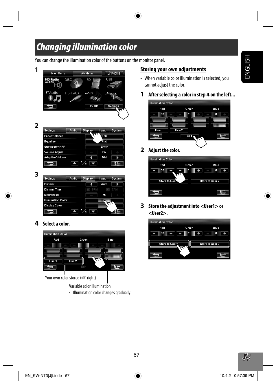 Changing illumination color | JVC KW-NT3HD User Manual | Page 67 / 281