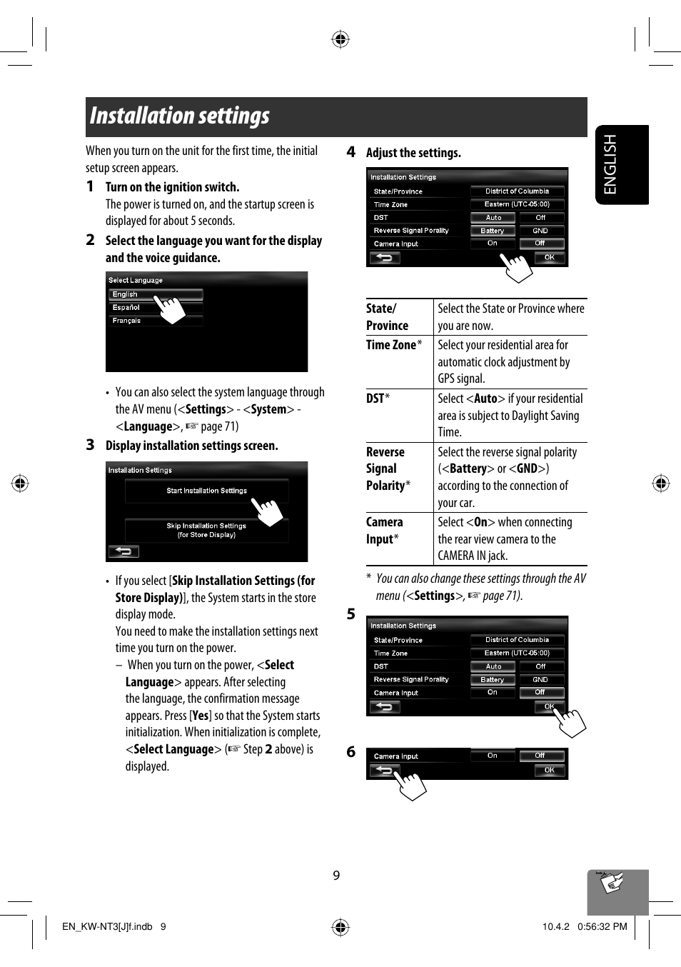 Installation settings, English | JVC KW-NT3HD User Manual | Page 9 / 281
