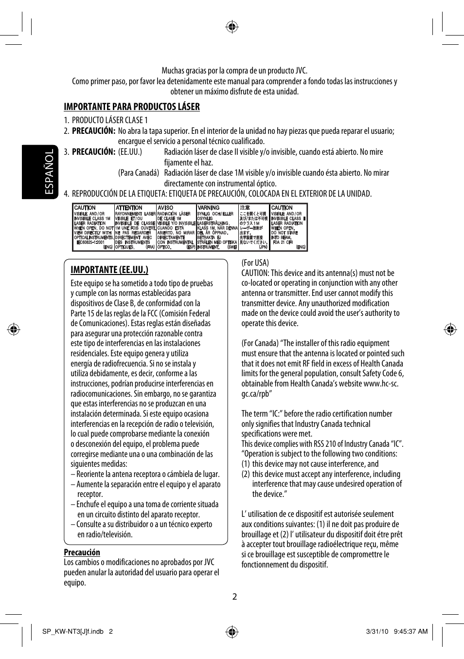 Español | JVC KW-NT3HD User Manual | Page 96 / 281