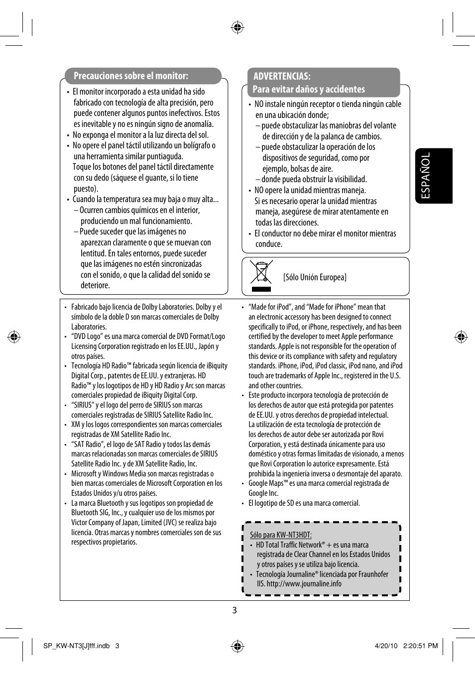 Español | JVC KW-NT3HD User Manual | Page 97 / 281