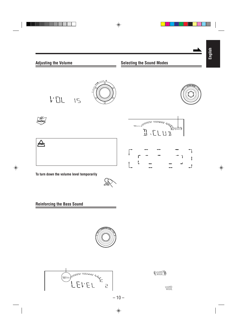 Adjusting the volume, Reinforcing the bass sound, Selecting the sound modes | JVC CA-MXGT90 User Manual | Page 15 / 40