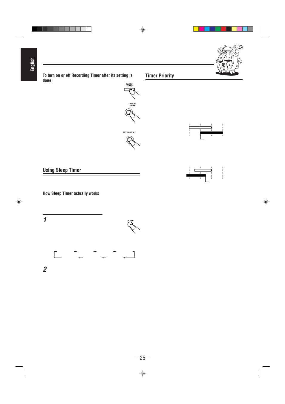 Timer priority, Using sleep timer | JVC CA-MXGT90 User Manual | Page 30 / 40