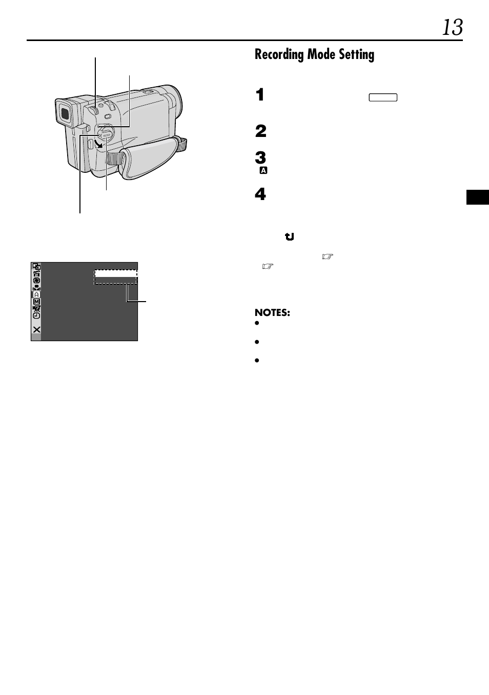 Recording mode setting | JVC GR-DVL155 User Manual | Page 13 / 68