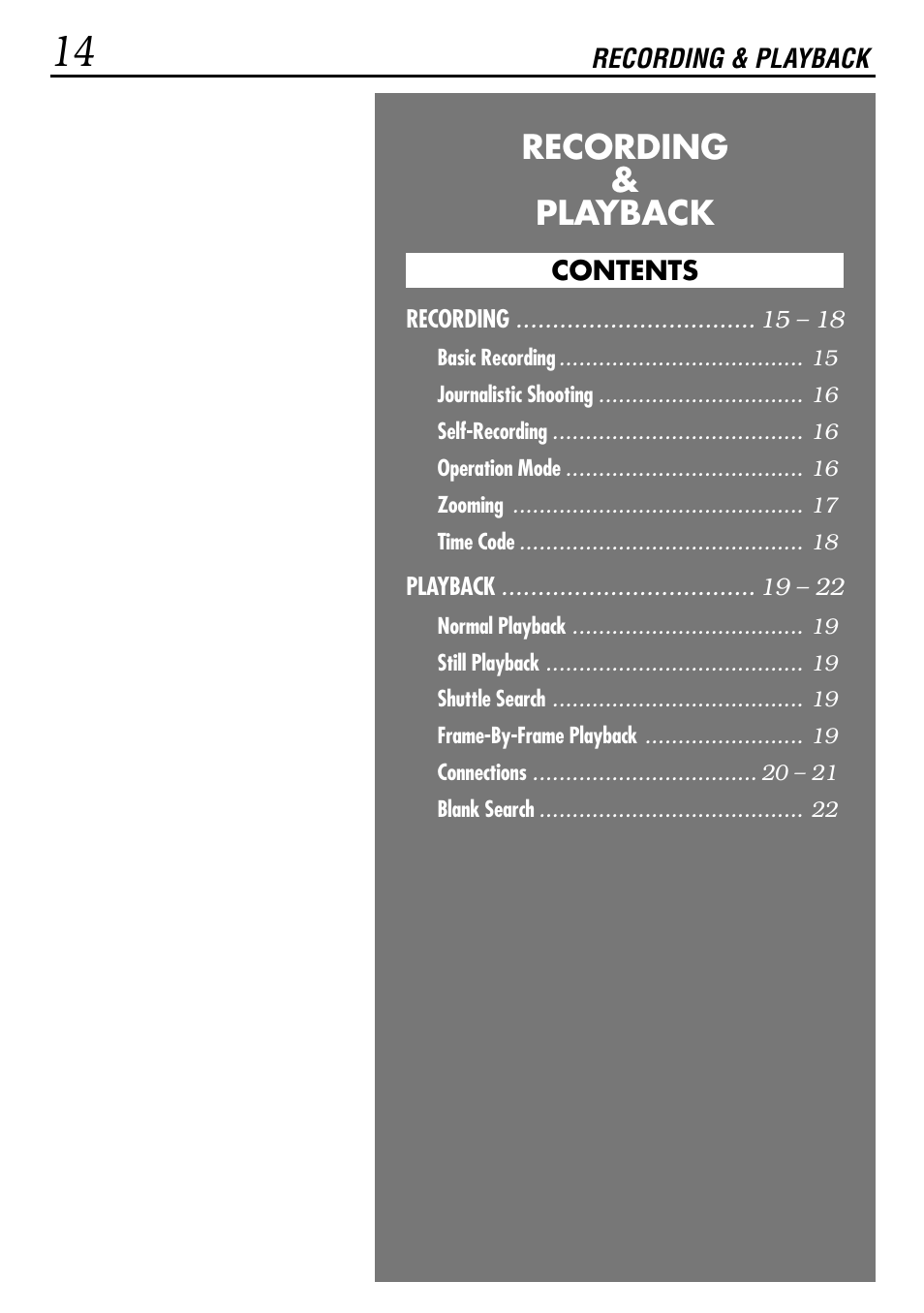 Recording & playback | JVC GR-DVL155 User Manual | Page 14 / 68