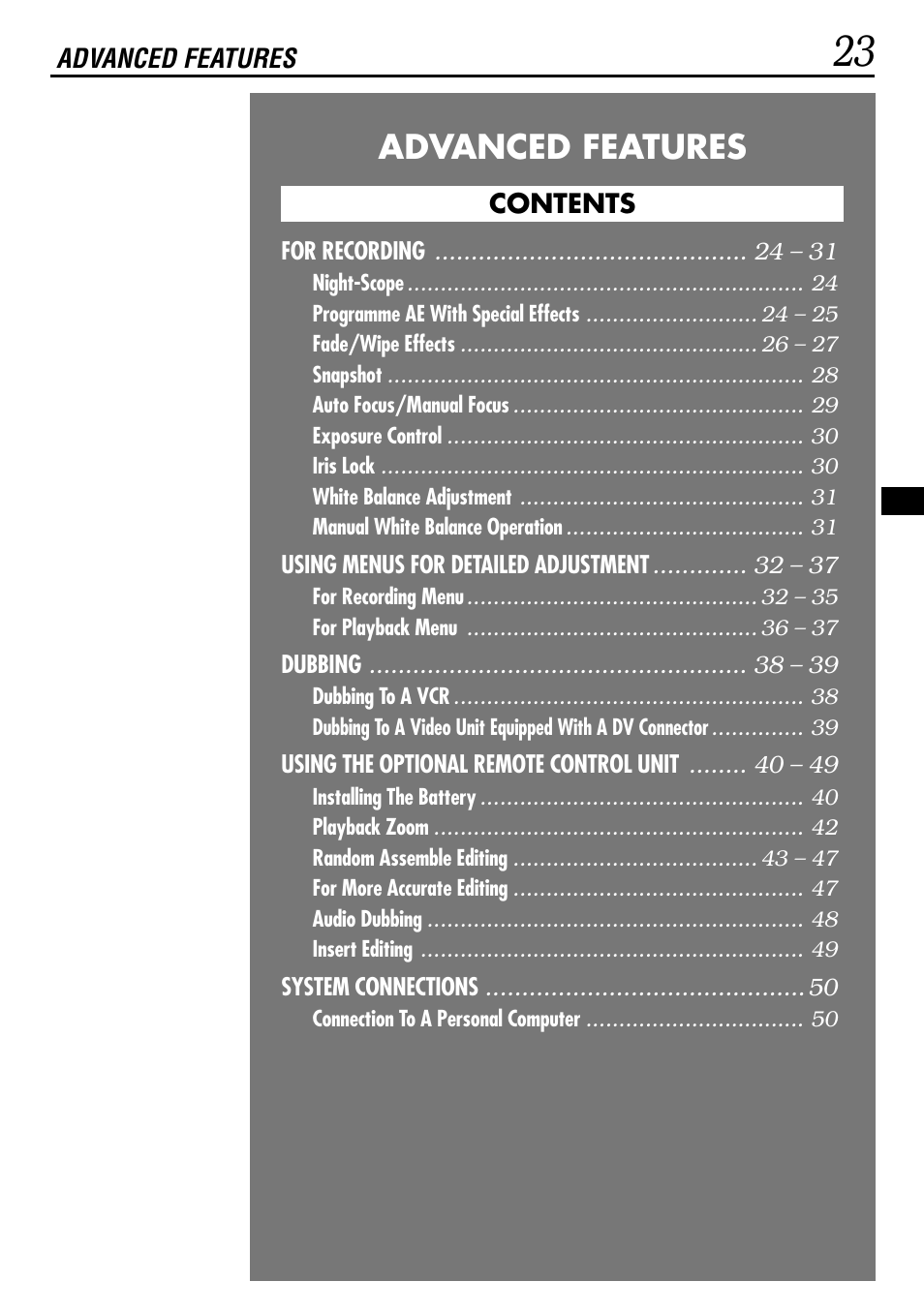 Advanced features | JVC GR-DVL155 User Manual | Page 23 / 68