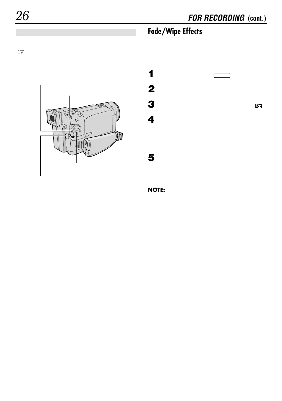 Fade/wipe effects, For recording | JVC GR-DVL155 User Manual | Page 26 / 68