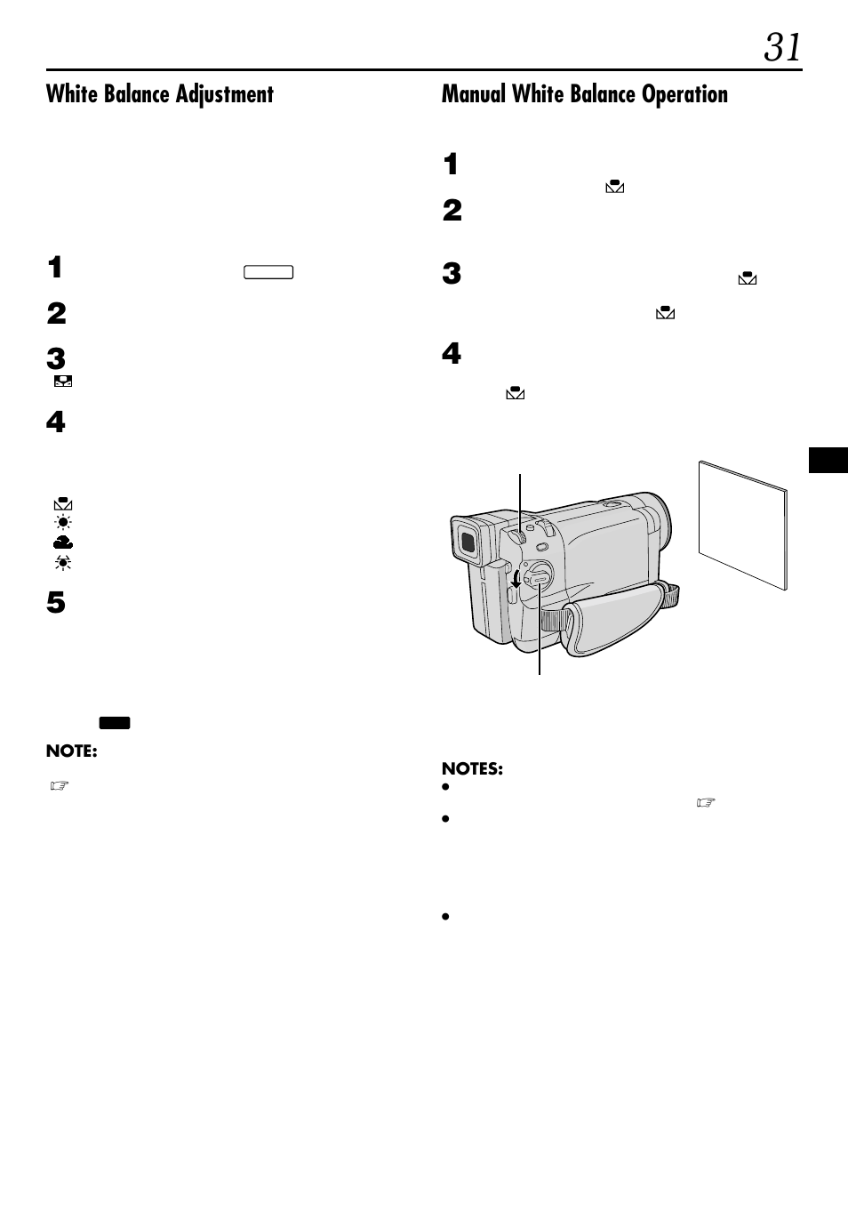 White balance adjustment, Manual white balance operation | JVC GR-DVL155 User Manual | Page 31 / 68