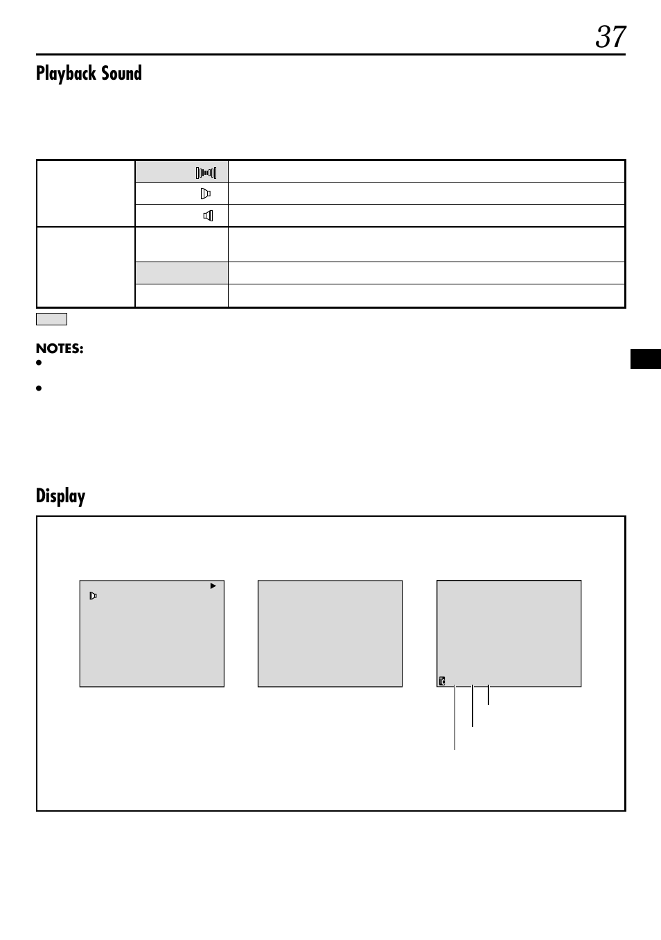 Playback sound, Display | JVC GR-DVL155 User Manual | Page 37 / 68